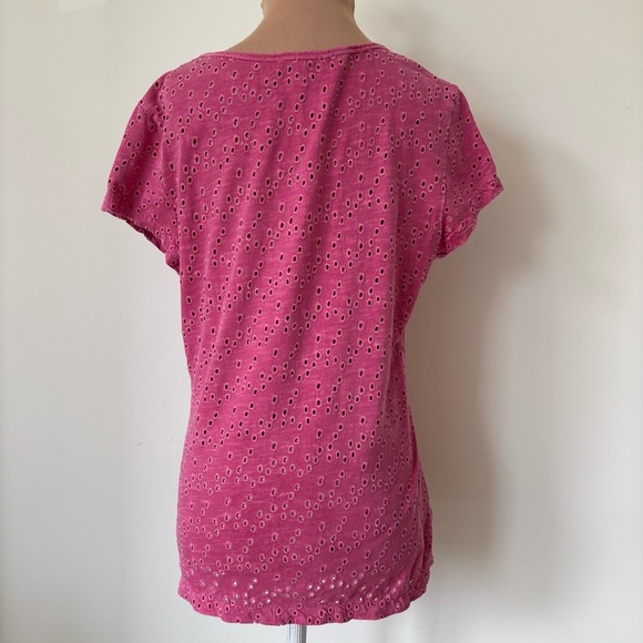 Sundance Pink All About Eyelet Embroidered Scoop Neck Short Sleeve T-Shirt EUC S - Picture 4 of 9
